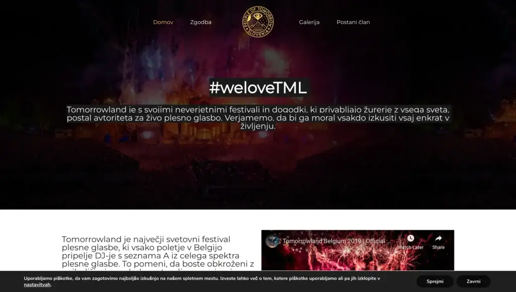 Tomorrowland.si website screenshot